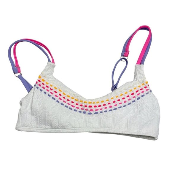 Hula Honey Juniors S Textured Bikini Swim Top White Multi NWT - Picture 2 of 16